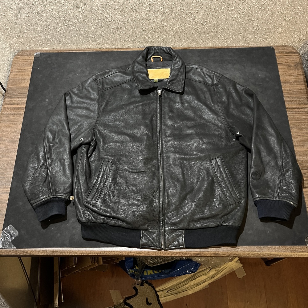 Timberland Jacket Mens Large Genuine Leather Bomber ODB Wu-Tang Old Dirt Bastard